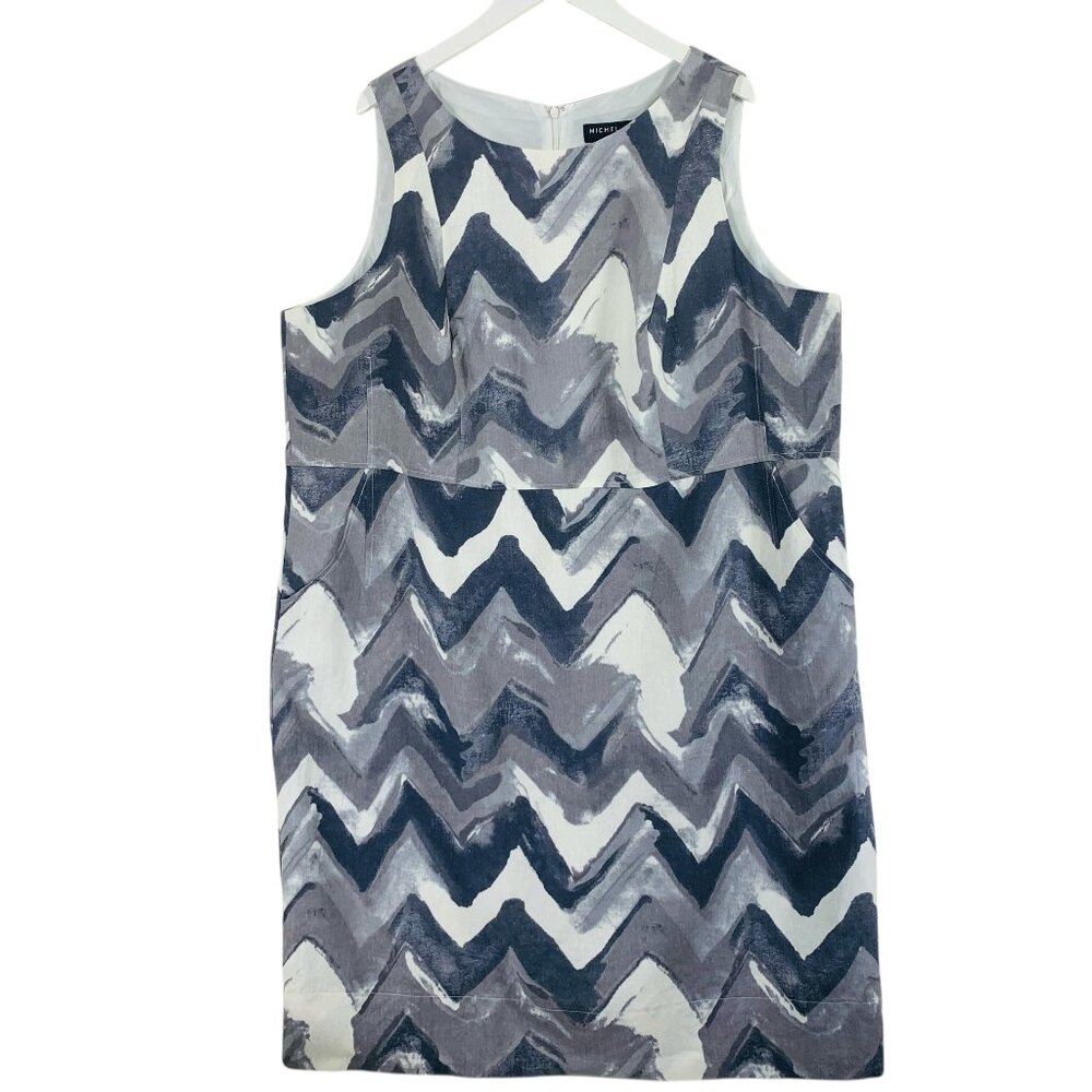 plus size Women's Chevron Print Strapless Linen Blend Dress, Size 24 Gray White